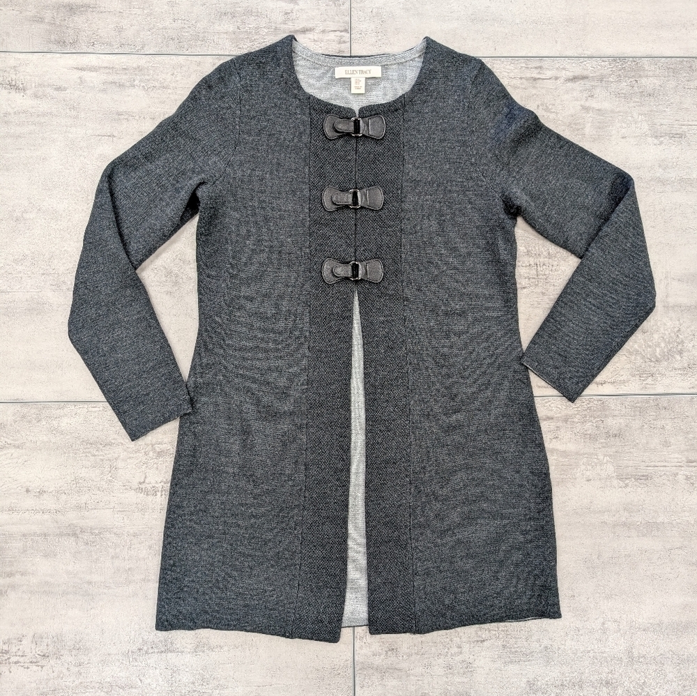 Ellen Tracy Women's Wool Blend Charcoal Grey Dress Cardigan Size Small